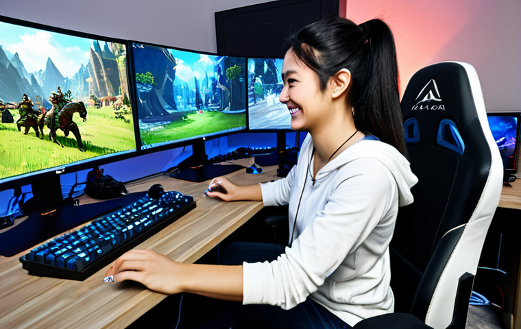**
"A determined female gamer, fully clothed in casual attire, sitting at her computer playing ArcheAge. The screen shows a vibrant in-game event with other players. She is smiling and focused, surrounded by gaming gear. Modern gaming room background. Safe for work, appropriate content, family-friendly, perfect anatomy, natural pose, well-formed hands, proper finger count, professional lighting."
**