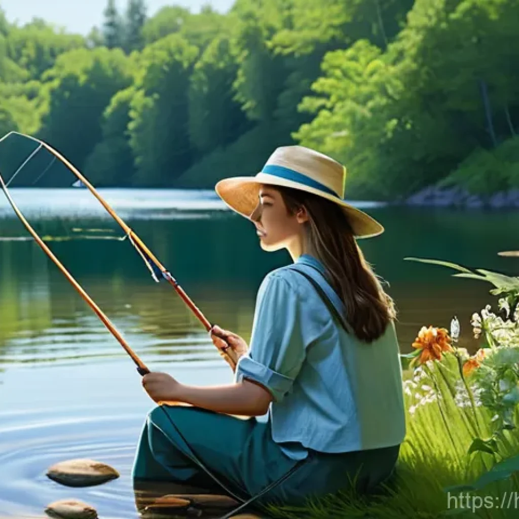 아키에이지 낚시 콘텐츠 공략 - **Prompt 1: Peaceful Freshwater Angler**
A serene illustration of a young adult female character...
