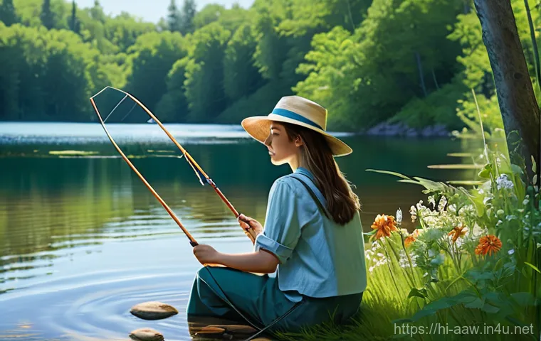 아키에이지 낚시 콘텐츠 공략 - **Prompt 1: Peaceful Freshwater Angler**
A serene illustration of a young adult female character...